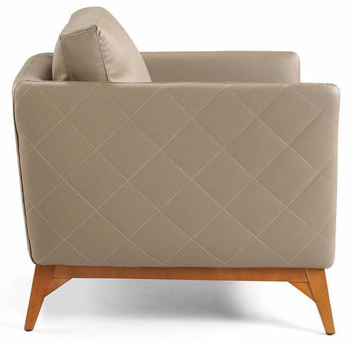 Fauteuil contemporain cuir capitonné et bois noyer Kila - Photo n°3; ?>