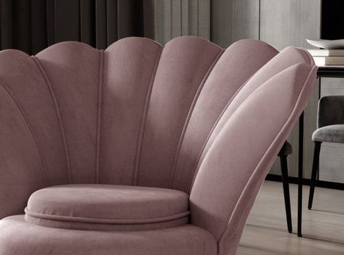 Fauteuil coquillage velours rose Skidra - Photo n°3; ?>