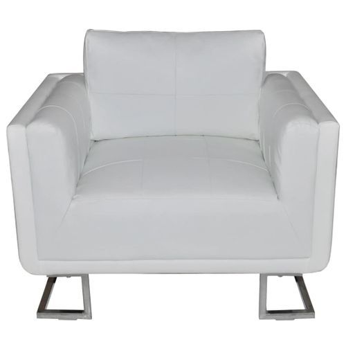 Fauteuil cube avec pieds chromés Blanc Similicuir - Photo n°2; ?>