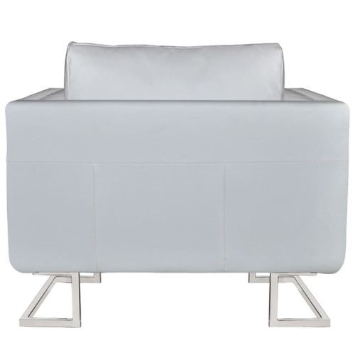 Fauteuil cube avec pieds chromés Blanc Similicuir - Photo n°3; ?>