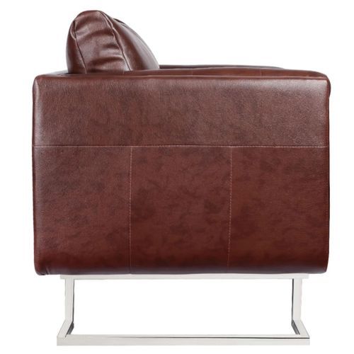 Fauteuil cube avec pieds chromés Marron Similicuir - Photo n°2; ?>