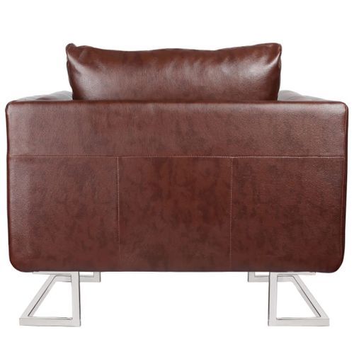 Fauteuil cube avec pieds chromés Marron Similicuir - Photo n°3; ?>