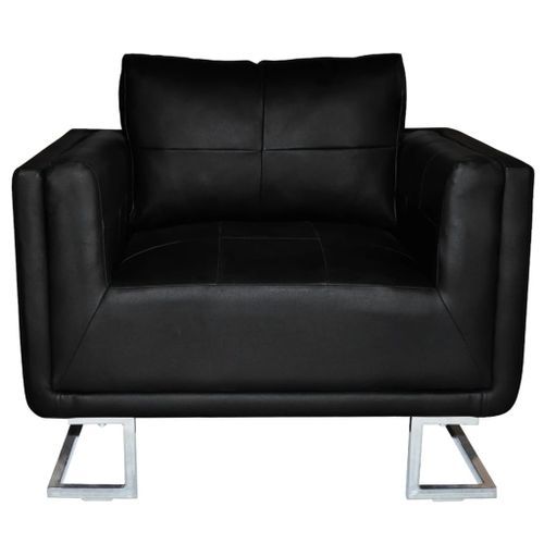 Fauteuil cube avec pieds chromés Noir Similicuir - Photo n°2; ?>