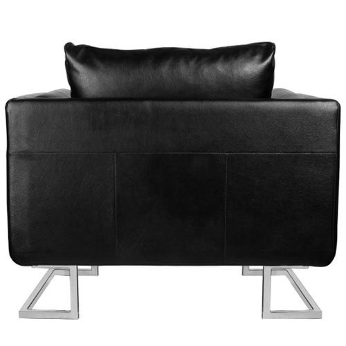 Fauteuil cube avec pieds chromés Noir Similicuir - Photo n°3; ?>