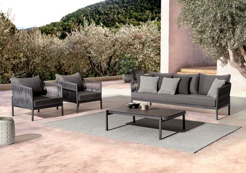 Fauteuil de jardin aluminium et tressage de cordes anthracite Flora - Photo n°3; ?>