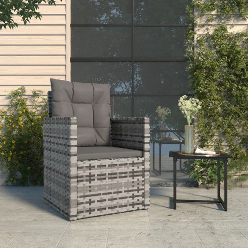 Fauteuil de jardin avec coussins Gris Résine tressée - Photo n°2; ?>