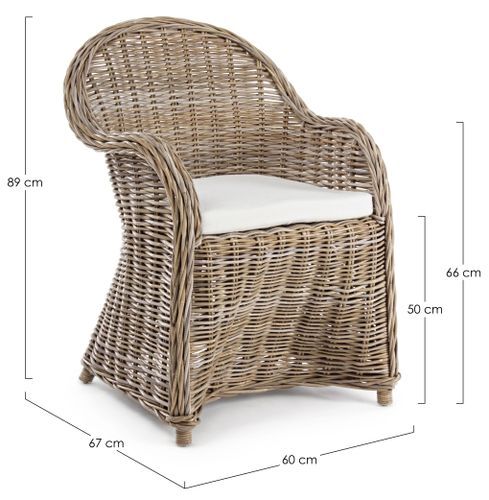 Fauteuil de jardin en rotin naturel avec coussin Marty - Photo n°3; ?>