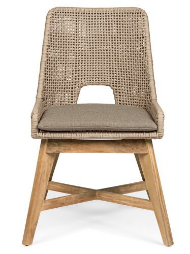 Fauteuil de jardin en tressage beige et pieds en bois de teck Peria - Lot de 2 - Photo n°2; ?>