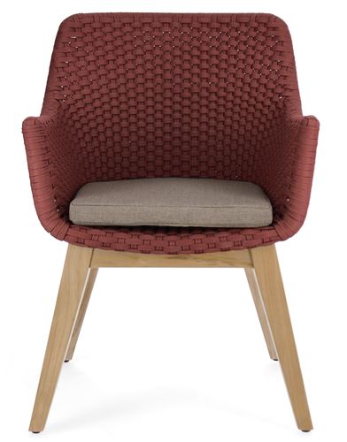 Fauteuil de jardin en tressage rouge et pieds en bois de teck Kanty - Lot de 2 - Photo n°2; ?>