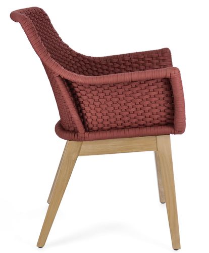 Fauteuil de jardin en tressage rouge et pieds en bois de teck Kanty - Lot de 2 - Photo n°3; ?>