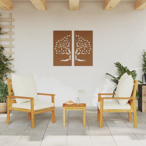 Fauteuil de jardin lot de 2 avec coussin bois massif d'acacia - Photo n°3; ?>