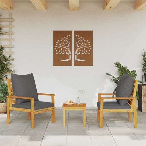 Fauteuil de jardin lot de 2 avec coussin bois massif d'acacia - Photo n°3; ?>