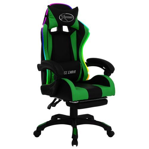 Fauteuil de jeux vidéo avec LED RVB Vert et noir Similicuir - Photo n°2; ?>