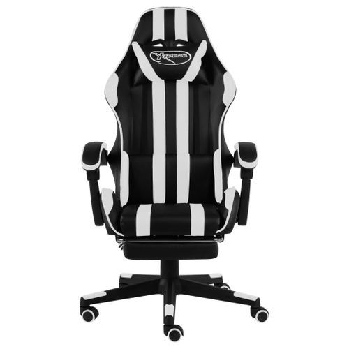 Fauteuil de jeux vidéo et repose-pied Noir et blanc Similicuir 2 - Photo n°2; ?>