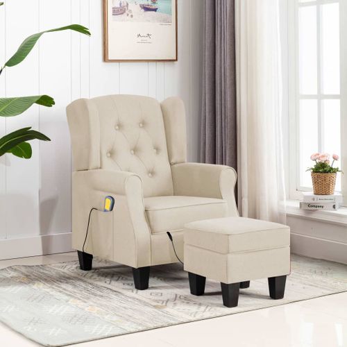 Fauteuil de massage avec repose-pied Crème Tissu 2 - Photo n°2; ?>