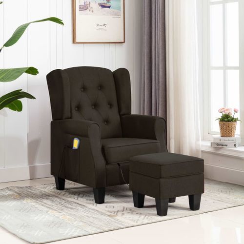 Fauteuil de massage avec repose-pied Marron foncé Tissu - Photo n°2; ?>