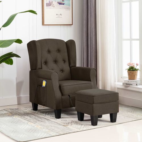 Fauteuil de massage avec repose-pied Marron Tissu 2 - Photo n°2; ?>