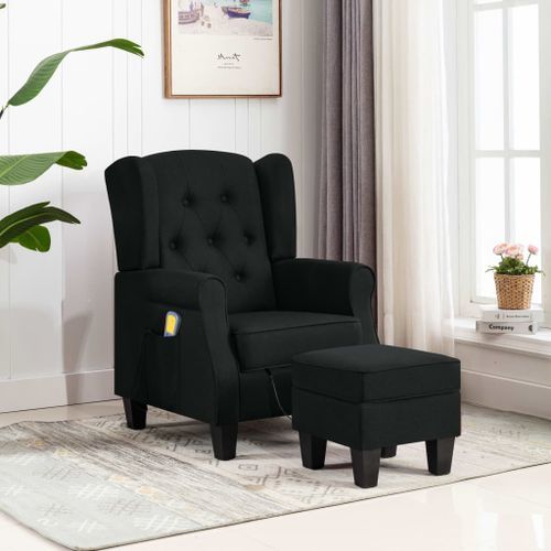 Fauteuil de massage avec repose-pied Noir Tissu - Photo n°2; ?>