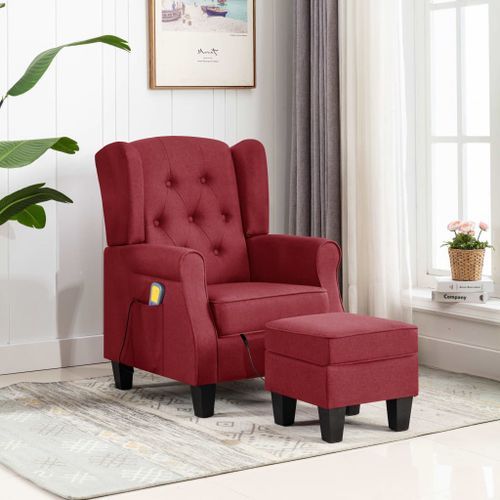 Fauteuil de massage avec repose-pied Rouge bordeaux Tissu - Photo n°2; ?>