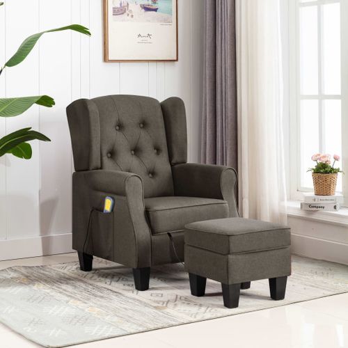 Fauteuil de massage avec repose-pied Taupe Tissu - Photo n°2; ?>