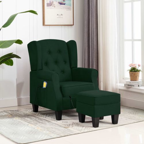 Fauteuil de massage avec repose-pied Vert foncé Tissu - Photo n°2; ?>