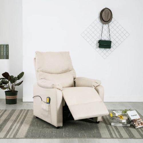 Fauteuil de massage inclinable électrique Crème Tissu 10 - Photo n°3; ?>