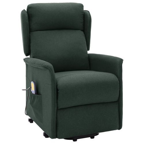 Fauteuil de massage inclinable Vert foncé Tissu - Photo n°3; ?>