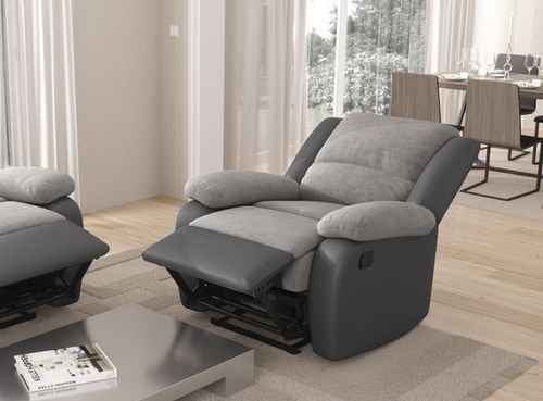 Fauteuil de relaxation manuel simili cuir gris et microfibre gris Confort - Photo n°3; ?>