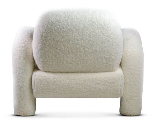 Fauteuil design en laine à bouclettes blanc cassé Oreklo - Photo n°2; ?>