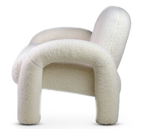 Fauteuil design en laine à bouclettes blanc cassé Oreklo - Photo n°3; ?>