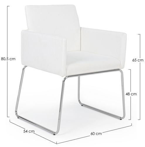 Fauteuil en acier et en simili cuir blanc Sixty - Lot de 2 - Photo n°3; ?>