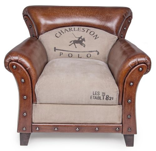 Fauteuil en bois de manguier et cuir marron Charlie - Photo n°3; ?>