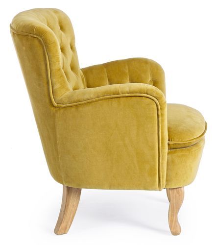 Fauteuil en coton jaune et pieds en bois naturel Oria - Photo n°3; ?>