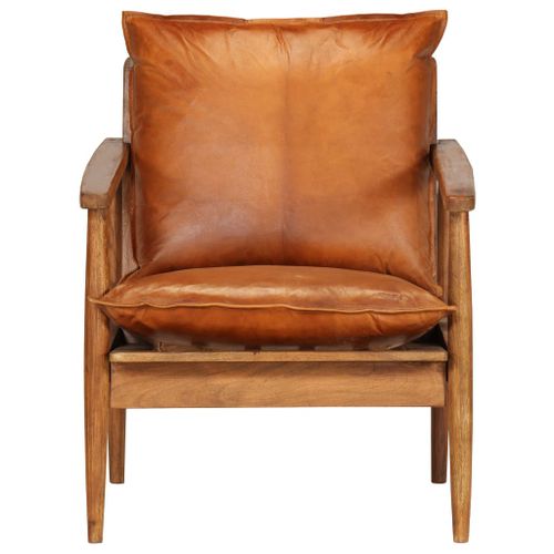 Fauteuil en cuir véritable marron avec structure en bois d'acacia Kliva - Photo n°2; ?>