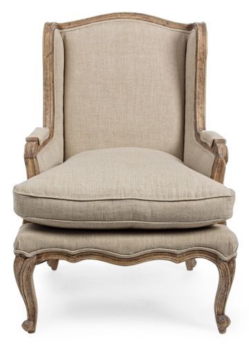 Fauteuil en lin beige et pieds en bois de manguier Mara - Photo n°3; ?>