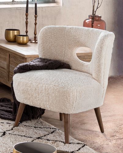 Fauteuil en polyester effet laine blanc Tina - Photo n°2; ?>