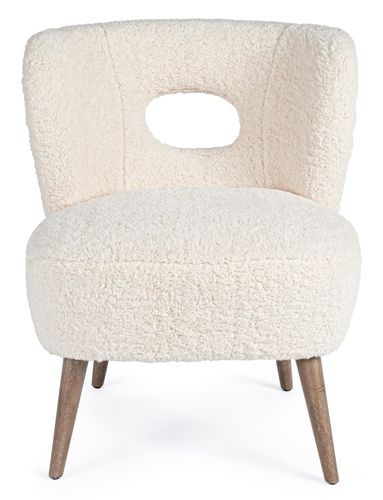 Fauteuil en polyester effet laine blanc Tina - Photo n°3; ?>