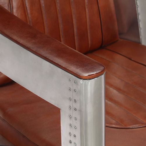 Fauteuil en style d'aviation Marron Cuir véritable - Photo n°2; ?>