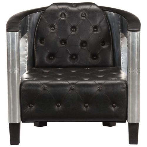 Fauteuil en style d'aviation Noir Cuir véritable - Photo n°2; ?>