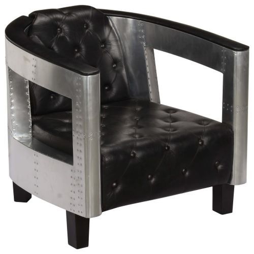 Fauteuil en style d'aviation Noir Cuir véritable - Photo n°3; ?>