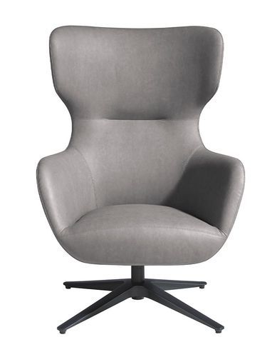 Fauteuil en tissu et cuir gris pieds en acier Manon - Photo n°3; ?>