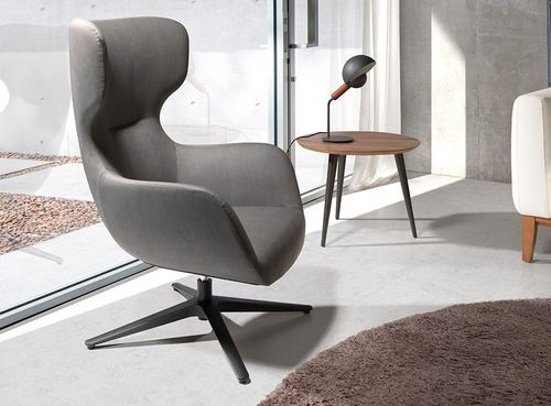 Fauteuil en tissu et cuir gris pieds en acier Manon - Photo n°2; ?>