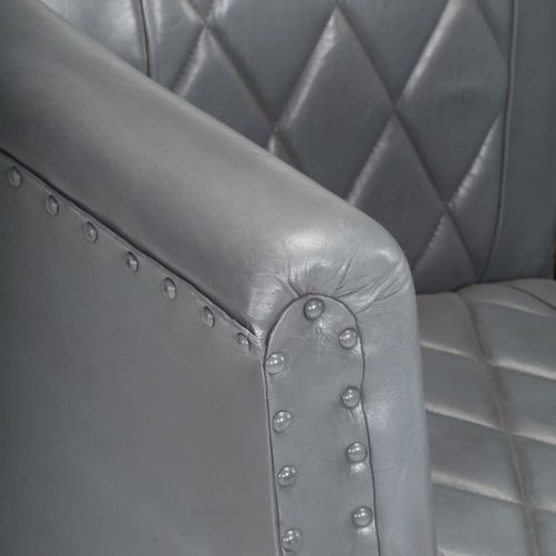 Fauteuil Gris Cuir véritable de chèvre - Photo n°2; ?>