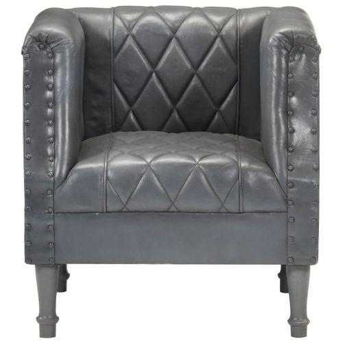 Fauteuil Gris Cuir véritable de chèvre - Photo n°3; ?>