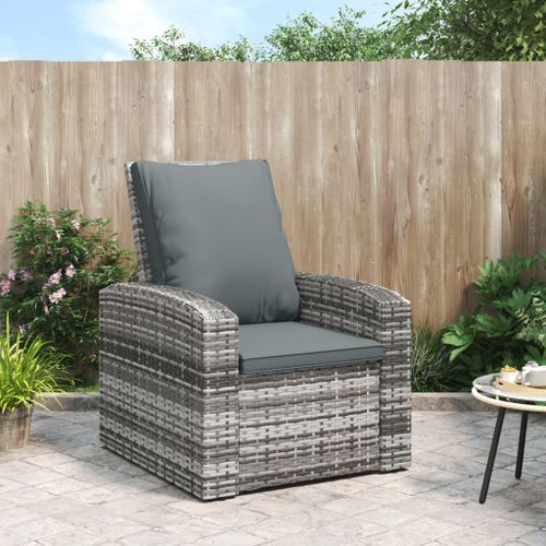 Fauteuil inclinable de jardin avec coussins gris résine tressée - Photo n°2; ?>