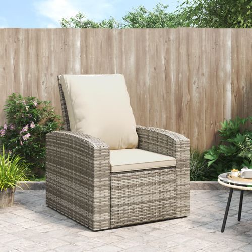 Fauteuil inclinable de jardin avec coussins marron clair rotin - Photo n°2; ?>