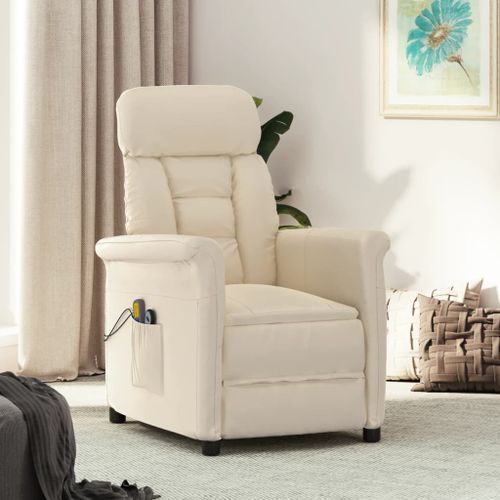 Fauteuil inclinable de massage électrique Beige Microfibre - Photo n°3; ?>