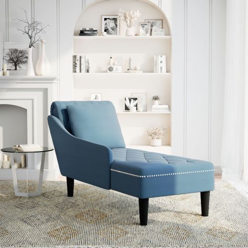 Fauteuil long avec coussin et accoudoir droit bleu velours - Photo n°2; ?>