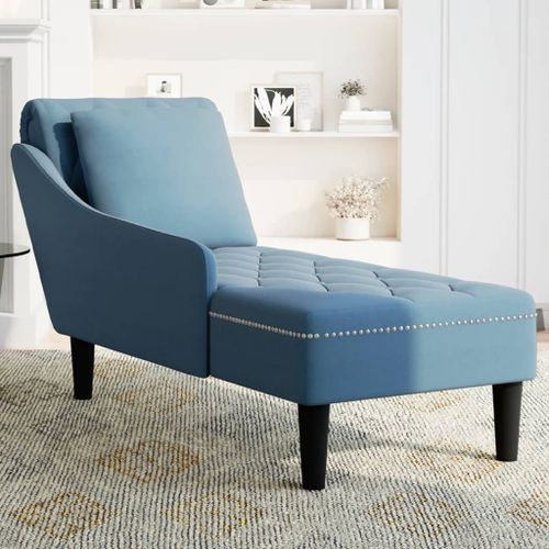 Fauteuil long avec coussin et accoudoir droit bleu velours - Photo n°3; ?>