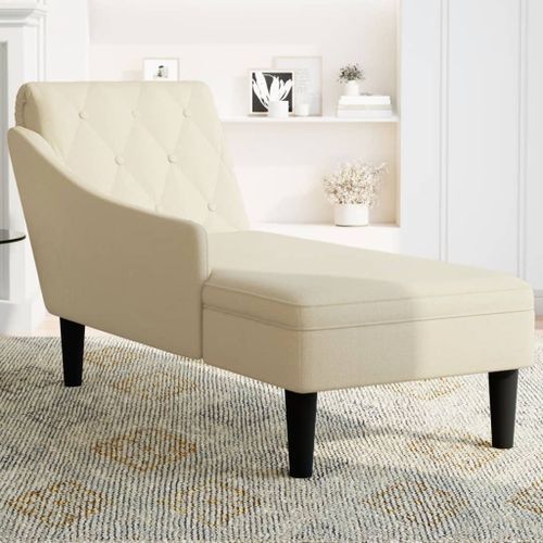 Fauteuil long avec coussin et accoudoir droit crème tissu - Photo n°3; ?>